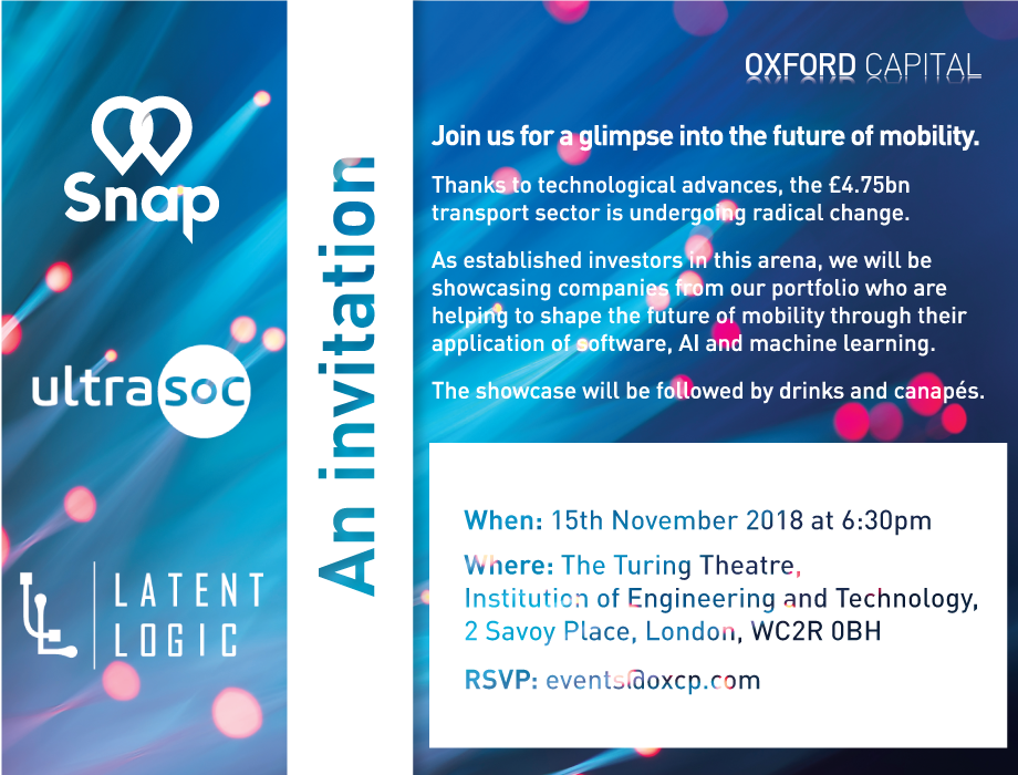 Invitation to Oxford Capital CIC Showcase 'Future of Mobility' on 15 November